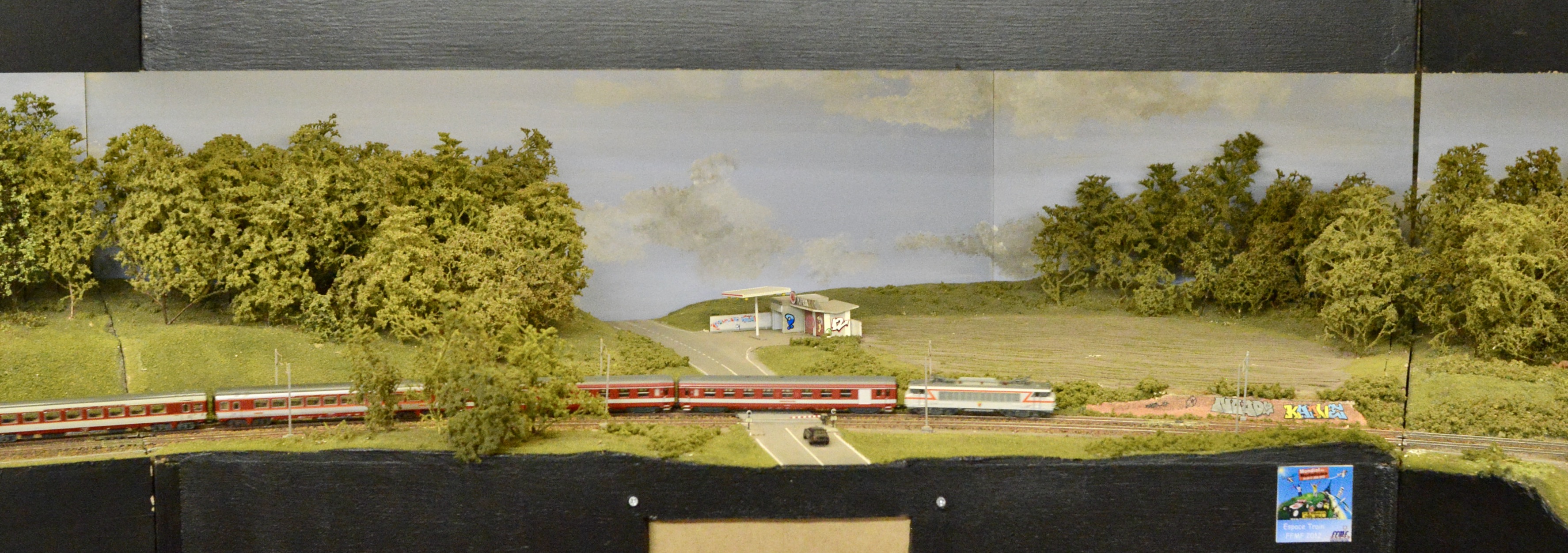 Une rame franchit le passage à niveau à pleine vitesse